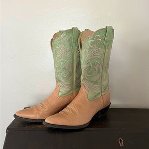 Ariat Light Green/Tan Leather Cowgirl Boots